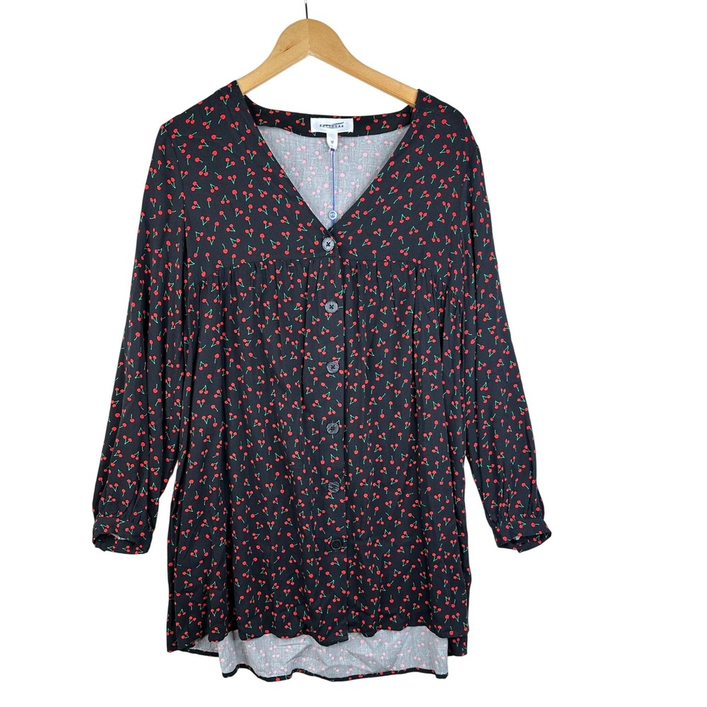 NWT POPSUGAR Women's Cherry Print Button Up‎ Mini Dress size Medium